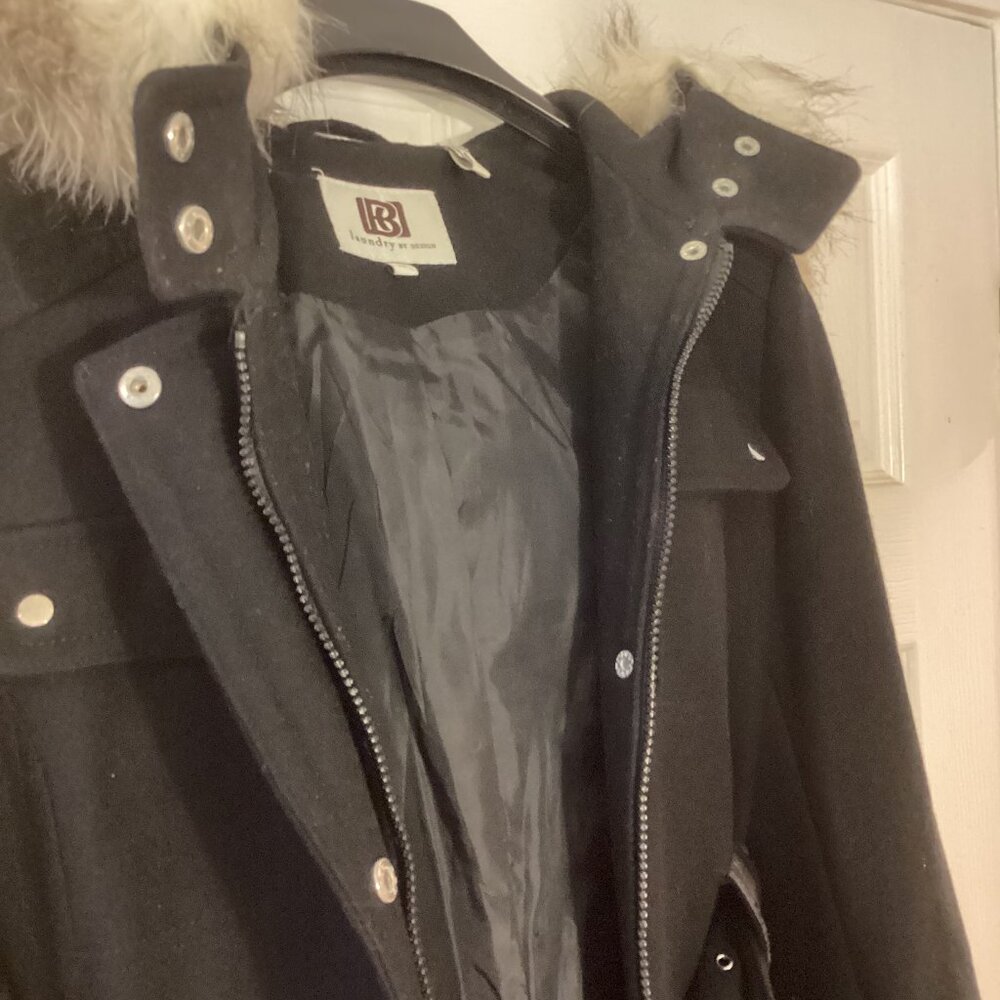 Laundry by Design Size M Ladies Black Wool Winter Coat with Faux Fur Trimed Hood - Picture 5 of 12